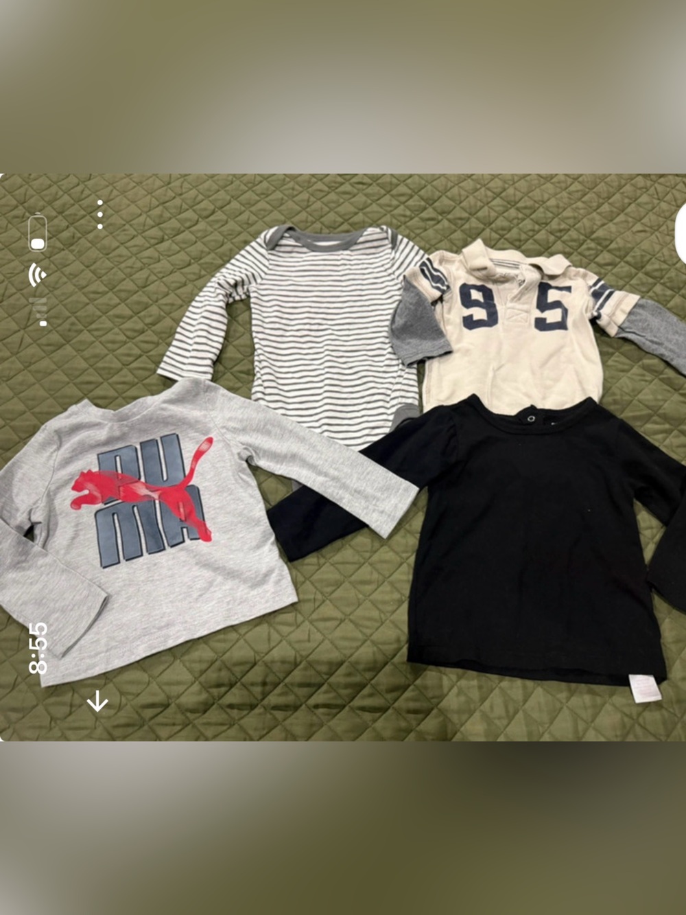 Puma Kids Long-Sleeve Tee in Light Gray with Red Logo